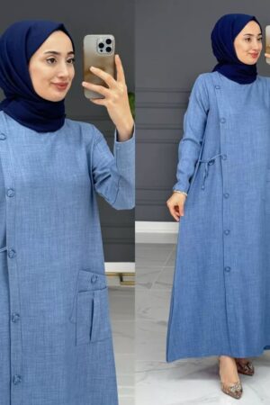 le lin فستان جانبي بأزرار وأناقة عصرية للمحجبات بثوب M2