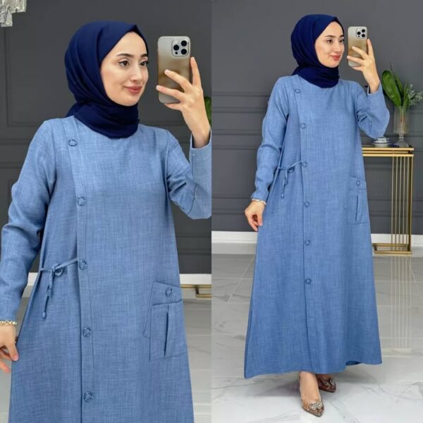 le lin فستان جانبي بأزرار وأناقة عصرية للمحجبات بثوب M2