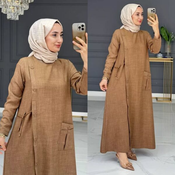 le lin فستان جانبي بأزرار وأناقة عصرية للمحجبات بثوب M2 - Image 4