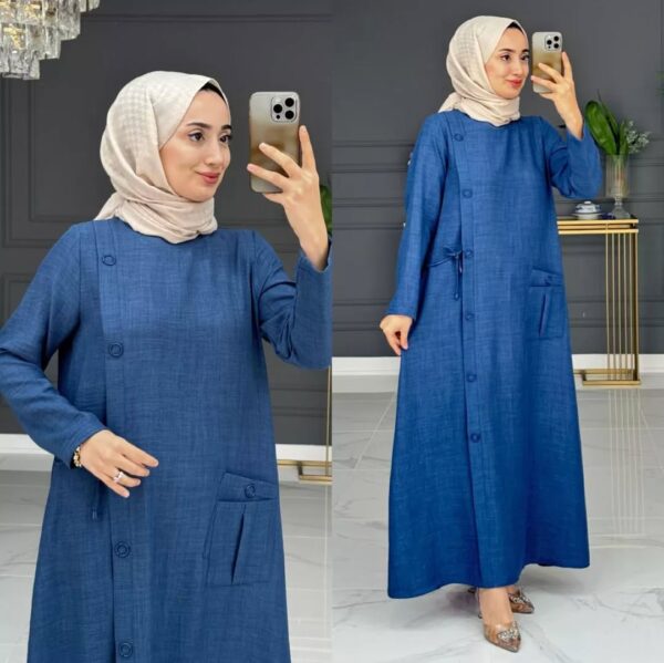 le lin فستان جانبي بأزرار وأناقة عصرية للمحجبات بثوب M2 - Image 5